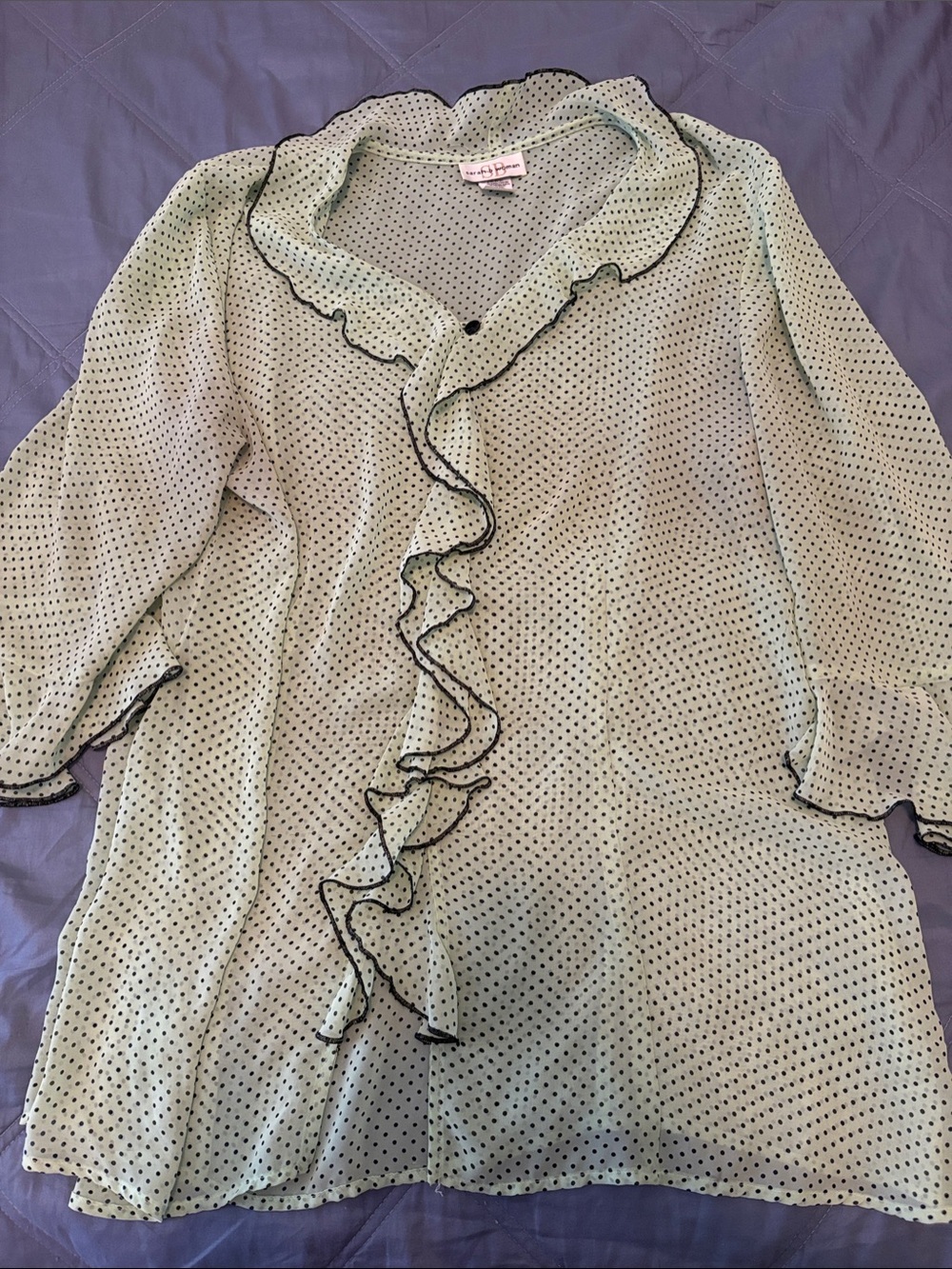 Vintage Retro style Light Mint Polka Dot Ruffle Blouse